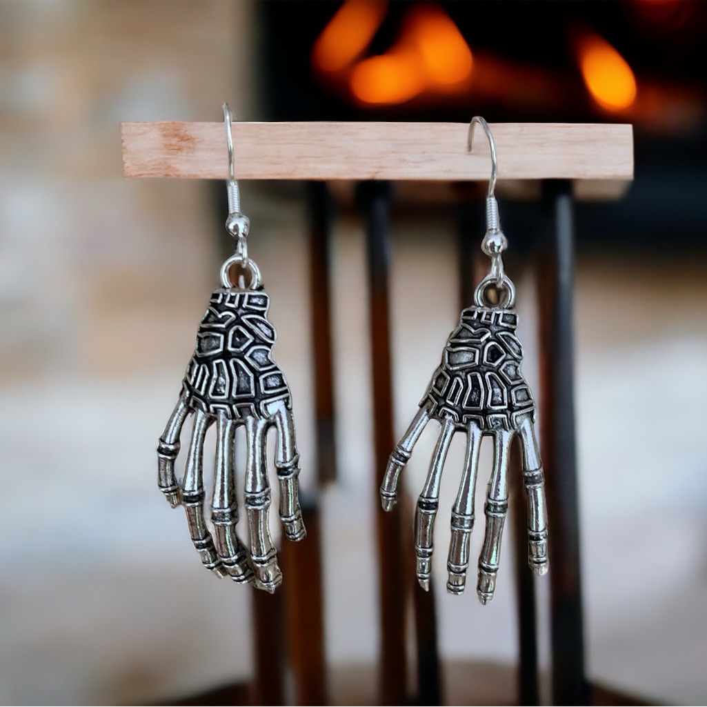 Skeleton Hands Earrings And Pendant With Sterling Ear Wires. Nwt